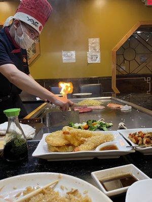 Hibachi meal, tempura veggies and shrimp.