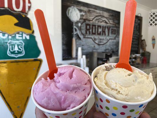 Prickly Pear w/ Lime Sorbet (left) & Cookies and Cream Chip (right)