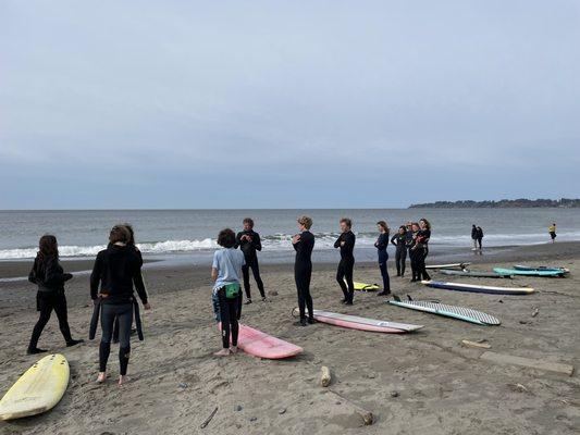 Nick teaching the kids on todays conditions, strategies, Stinson vs Bolinas, safety etc.