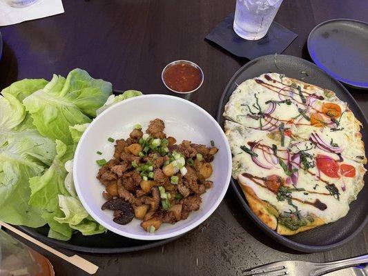 Lettuce wraps and farmers market flatbread