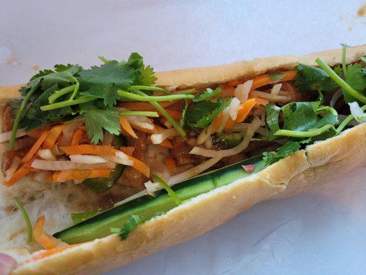 Tofu bahn mi - the tofu is fried and sauced