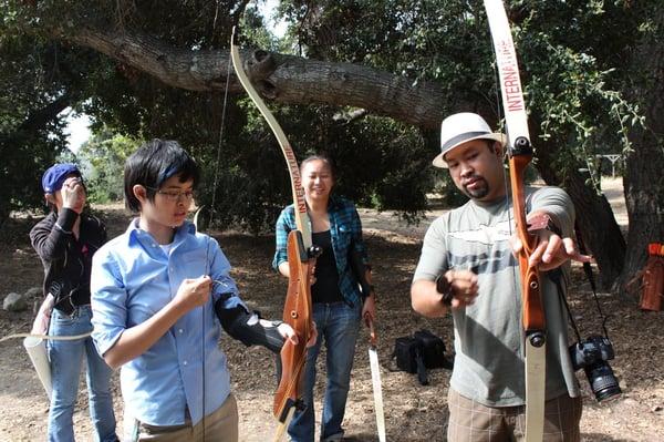 Our awesome instructor, teaching us how to not bend our elbow in.