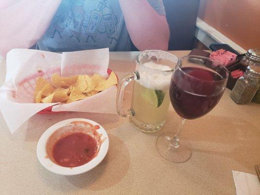 chips and salsa, house marg and sangria