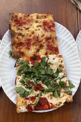 (Top) Cheese Slice, (Bottom) Margherita Pizza