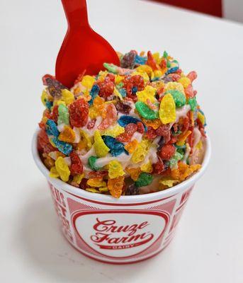 Fruity Pebbles ice cream covered in fruity pebbles :)