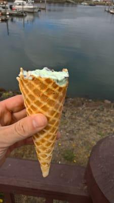 Chocolate Chip Mint in a Waffle Cone...so delicious I dove in before snapping the pic!