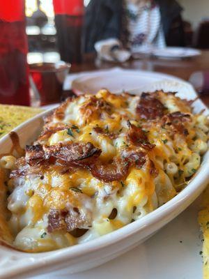 Baked Mac and cheese with bacon.