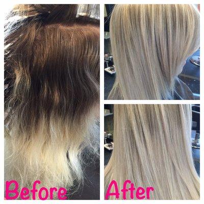 Total makeover to natural blonde. New client was happy.