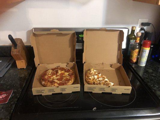 Hi, we just ordered two large pizzas and this is what arrived. Is this what your large looks like?