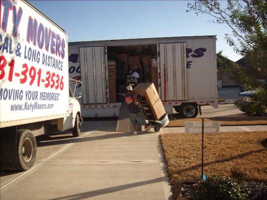 Our trucks our clearly marked and our crews always arrive in Katy Movers uniform shirts.