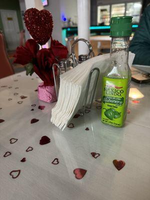 Table set up for Valentines