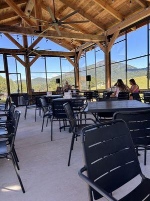 Outside seating area with live music.