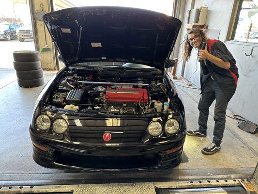 My Acura Integra Type R in for smog testing and Brentwood Smog Express.