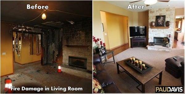 Fire Damage in Living Room : Before and After