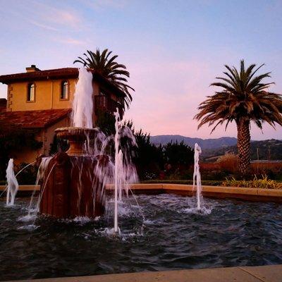 The Villa and Fountain at Sunset