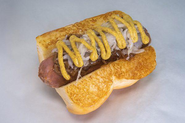 Beyond Brat beyond sausage® bratwurst, sauerkraut, caramelized onions, spicy brown mustard