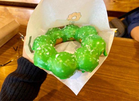 Pandan mochi donut.