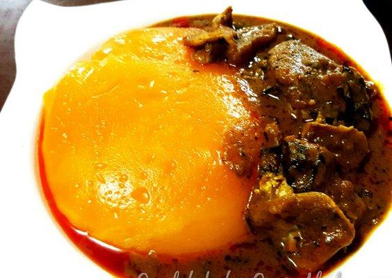 Classic Starch Fufu and Banga Soup with Goat Meat