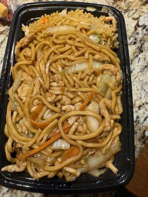 Chicken Lo Mein and Chicken Fried Rice combination meal