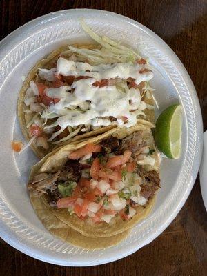 Top: fish taco  Bottom: carnitas taco