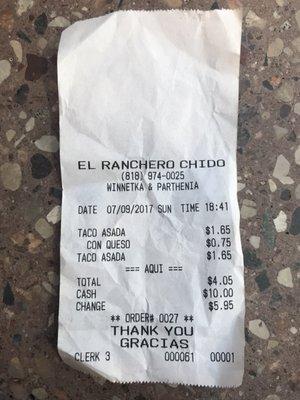 Damn .75 cent for a little cheese on one taco