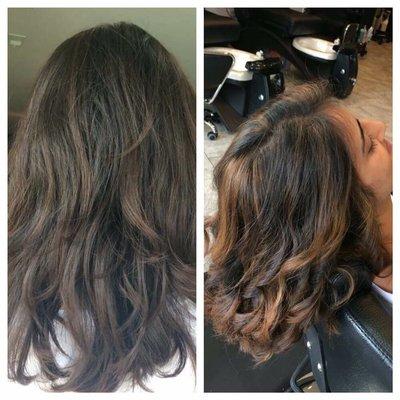 Before and After- Caramel Balayage