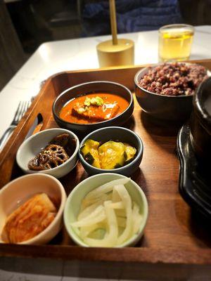 Banchan with the Samgyetang/삼계탕/Ginseng Chicken Soup. Very tasty tofu and lotus root