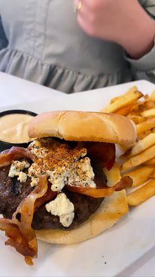 Blu cheese and bacon burger