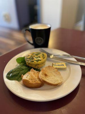 Veggie quiche (beware really small but perfect when you just need something tiny) and a pistachio latte