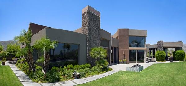 This single panoramic was created from over 20 images. This custom home rests in the valley above Cahuilla Lake in La Quinta, CA