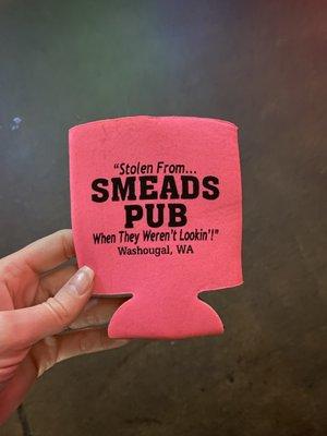 A complementary beer coozie from Kim, our friendly server