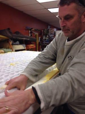 Howard turning my Queen Size mattress into a V-Berth mattress