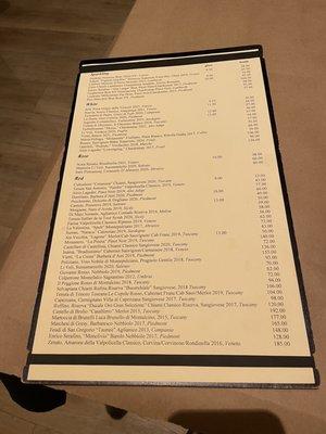 drink menu wine