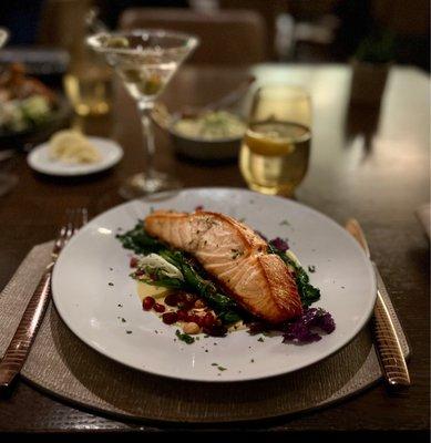 Perfectly prepared salmon, and an awesome martini.