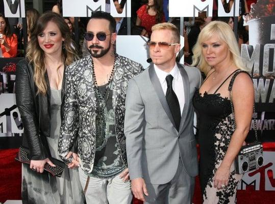 Makeup on Rochelle Karidis (Left), wife of AJ McLean of The Backstreet Boys, for The MTV Movie Awards 2014.