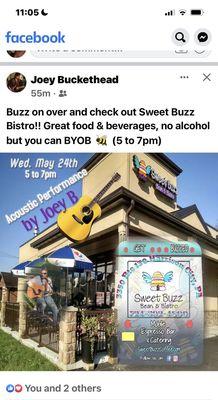 Live local entertainment & BYOB!