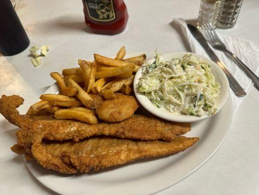 Trout and fries and the best coleslaw