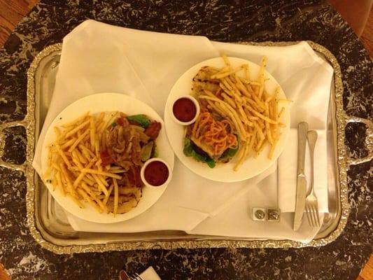 Room service from bar Louis- burgers!