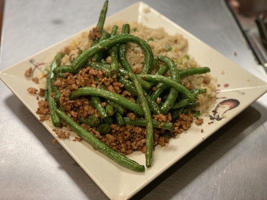 String bean w/ minced ground pork with fried rice