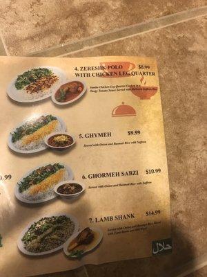 Close up of new menu 2018