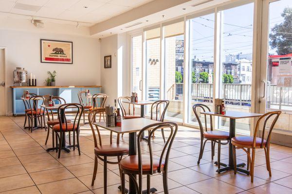 we've got a bright, airy dining room with free Wifi!