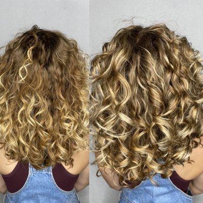 Color and curly cut before and after