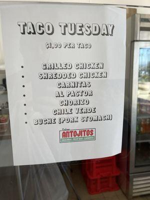 Taco Tuesday menu