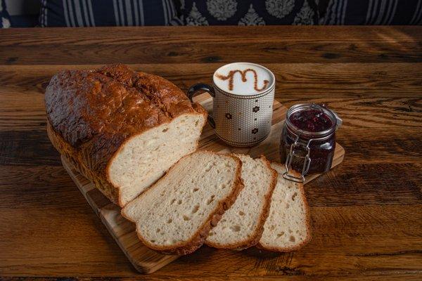 Gluten free bread, house made berry jam, and coffee!