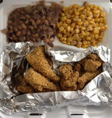 Catfish Nuggets : Black Eyed Peas : Corn $6.99