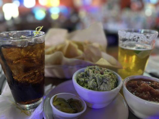 Chips and salsa with a side of guacamole