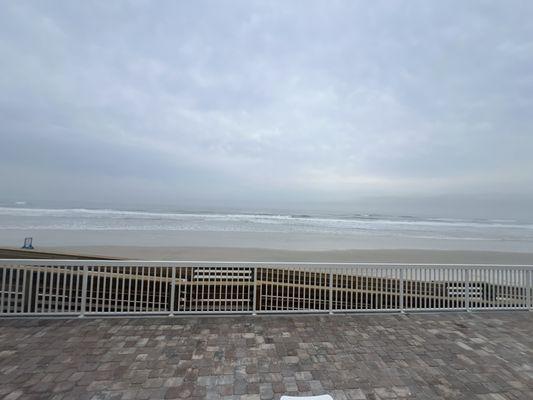 The view of the beach from the pool.