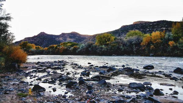 Lava rock mountains beside the Rio Grande