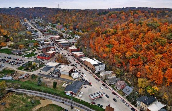 Fall in beautiful McGregor, Iowa. We are located in the Driftless Region and our town is nested between 2 river bluffs.