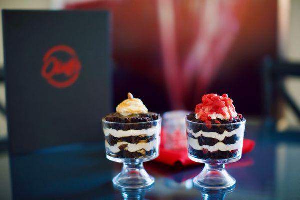 Turtle Parfait and Strawberry and Brownie Parfait